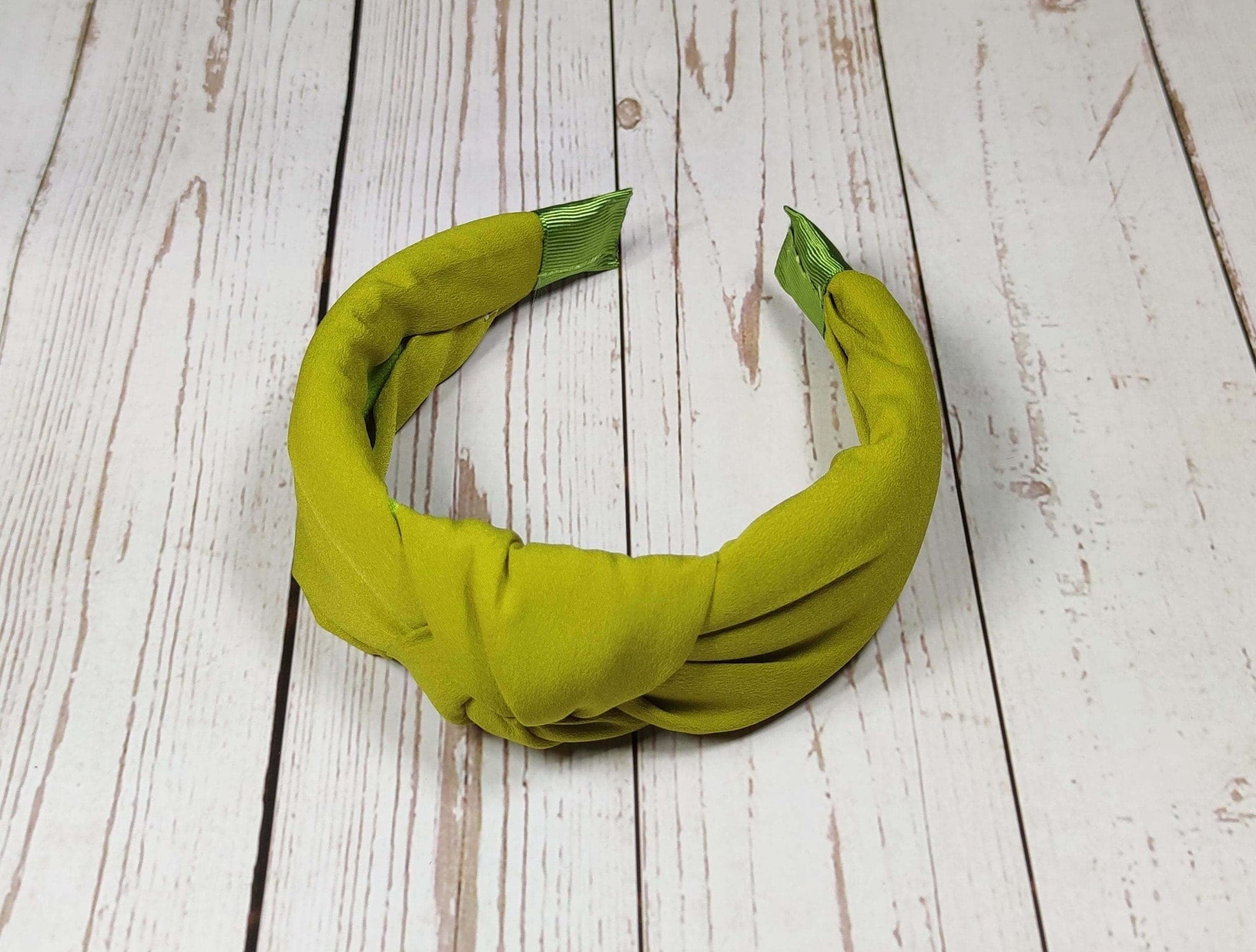 Lime Green Viscose Crepe Headband - Padded Wide Knot Hairband for Women
