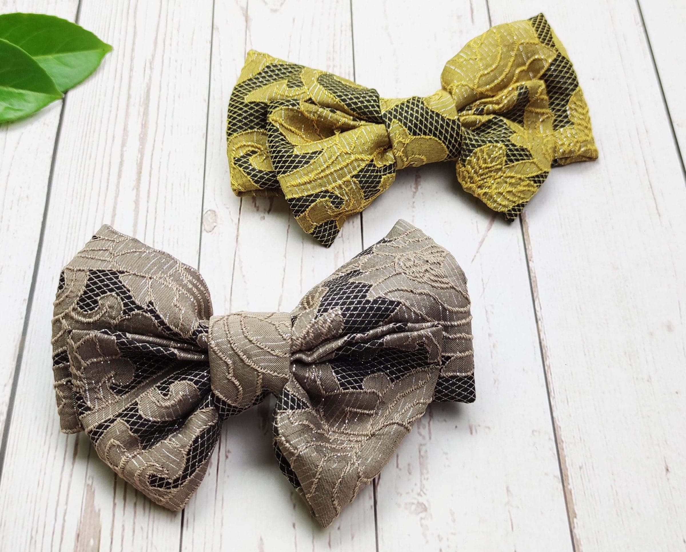 Handmade Guipure Lace Hair Clips with Bow - Mink and Yellow Color Hairpin, Fashionable Hair Accessory and Hair Bow Clasp