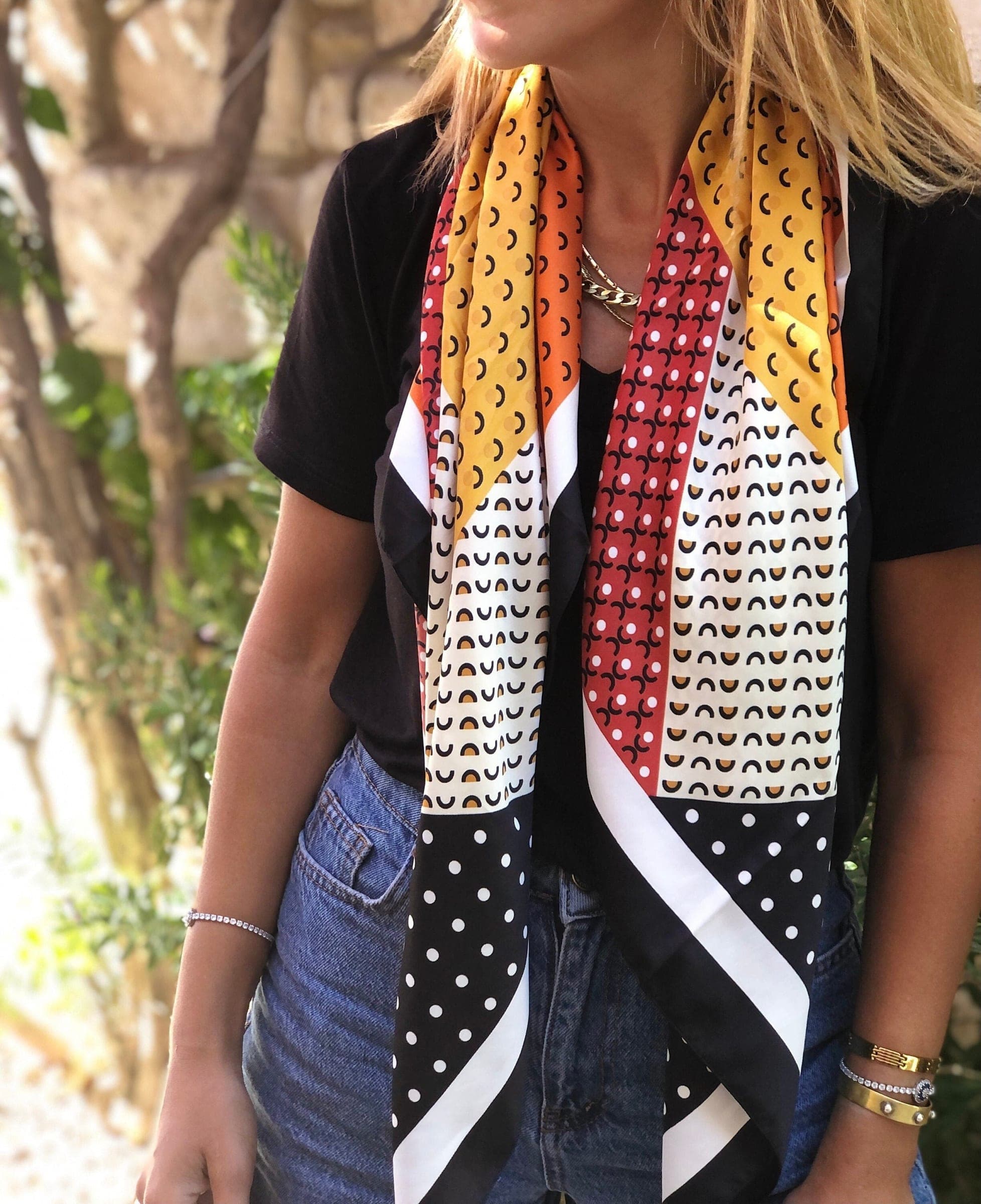 Geometric Print Silk Scarf - Multicolor Fashion Accessory