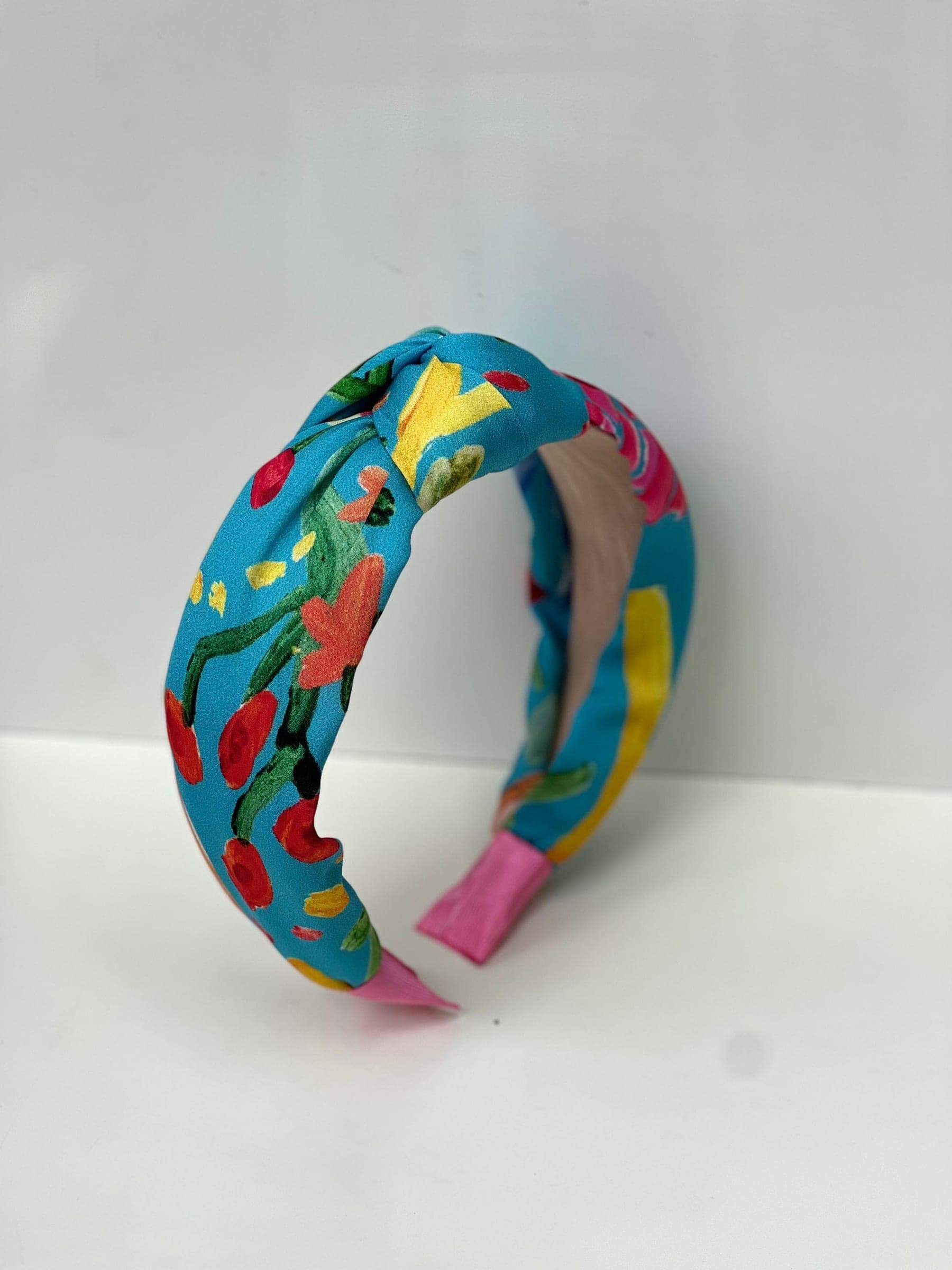 Colorful Knotted Headband with Flower Pattern - Stylish Women's Hairband in Blue, Orange, Pink, and Green