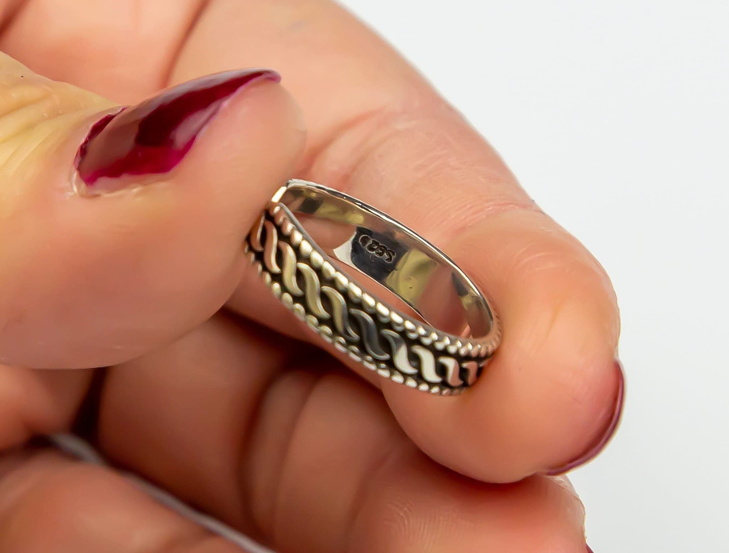 Boho Chunky Chain-Style Adjustable Silver Ring | Sterling Silver Knitting Pattern | Thin & Elegant | Best Gift for Her
