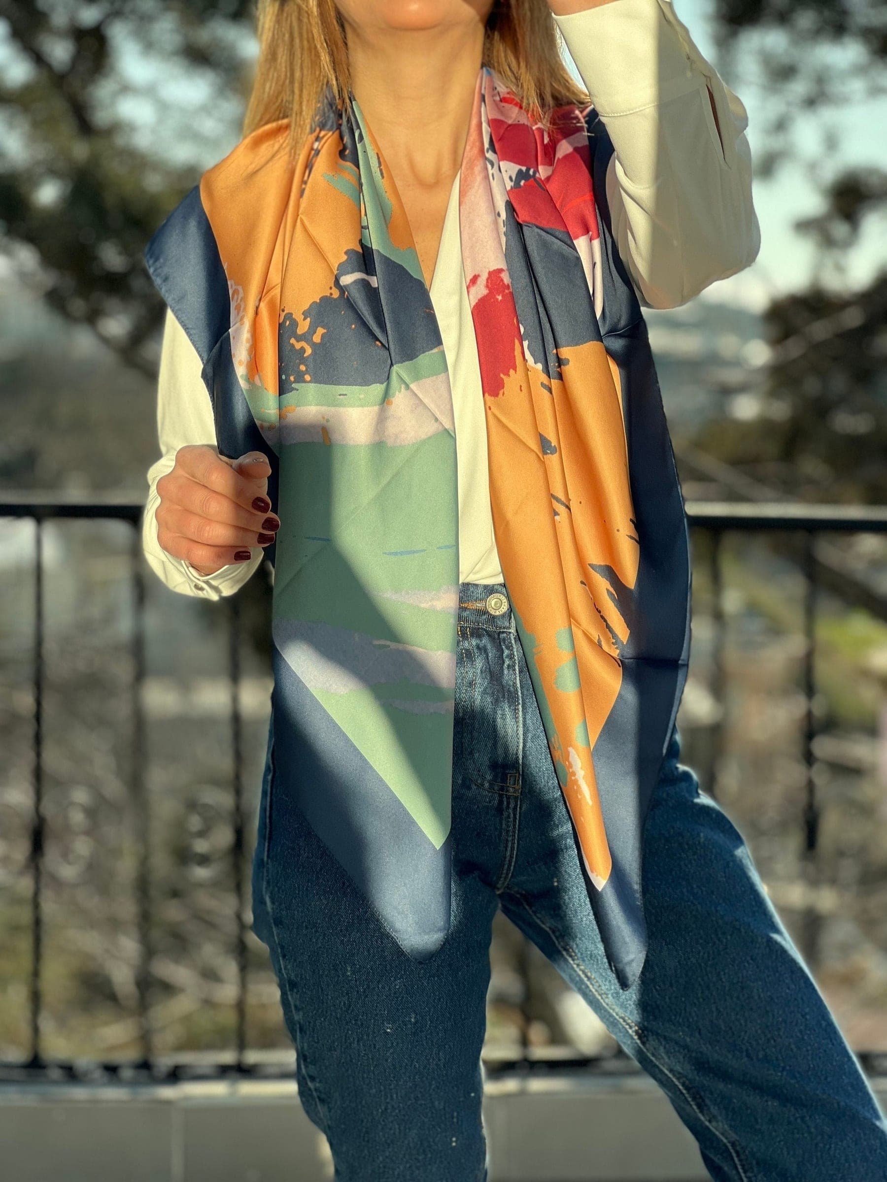 Colorful Silk & Satin Blend Art Pattern Scarf for Women - Perfect All-Season Accessory and Gift