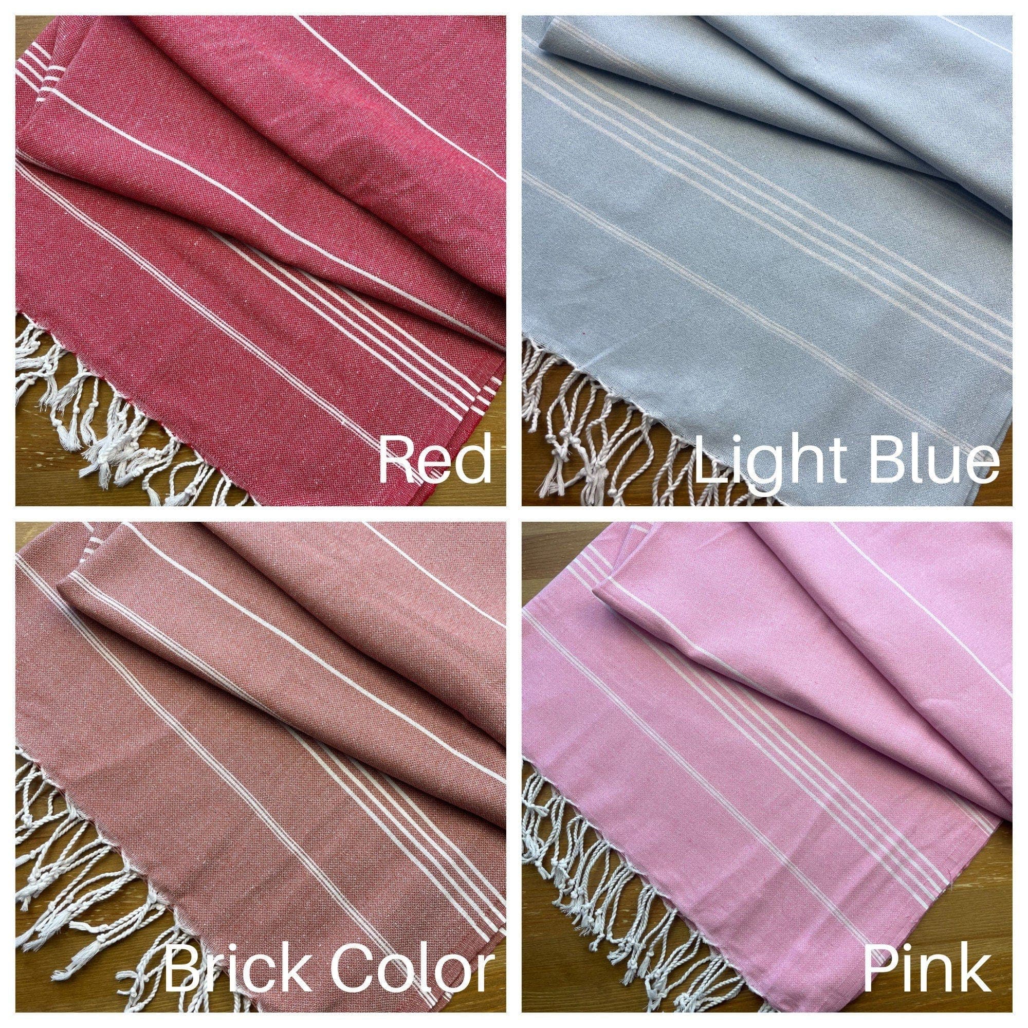 Turkish Peshtemal Towel, Red, Blue, Pink Cotton Bath Towel, 1% Cotton Towel, Brick Color Beach Towel, Large Holiday Striped Peshtemal