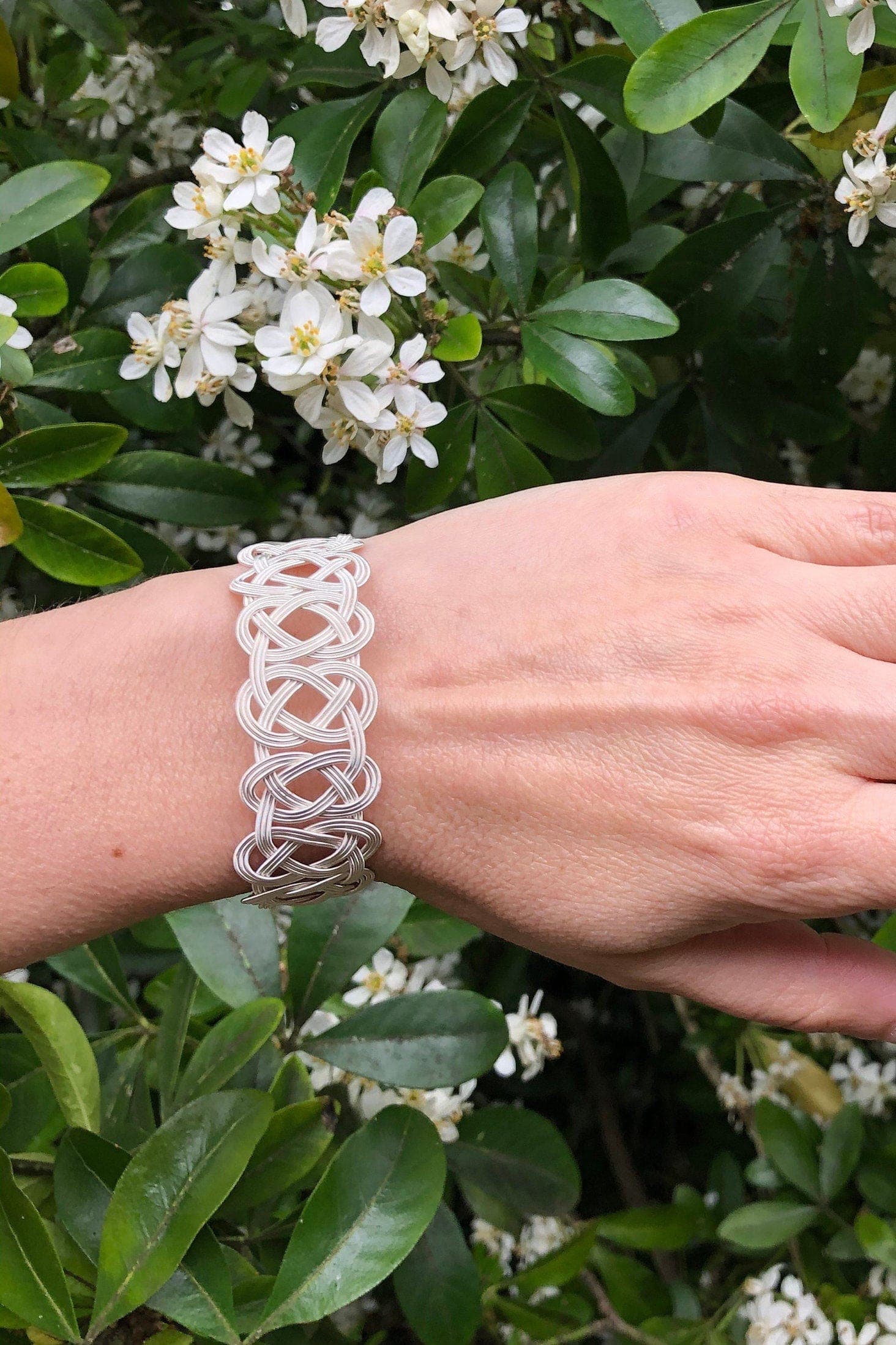 Zehra| SILVER WIDE BRACELET, Luxury Braid Tzitzit Bracelet, Simple Minimal Designed For Women, Boho Style