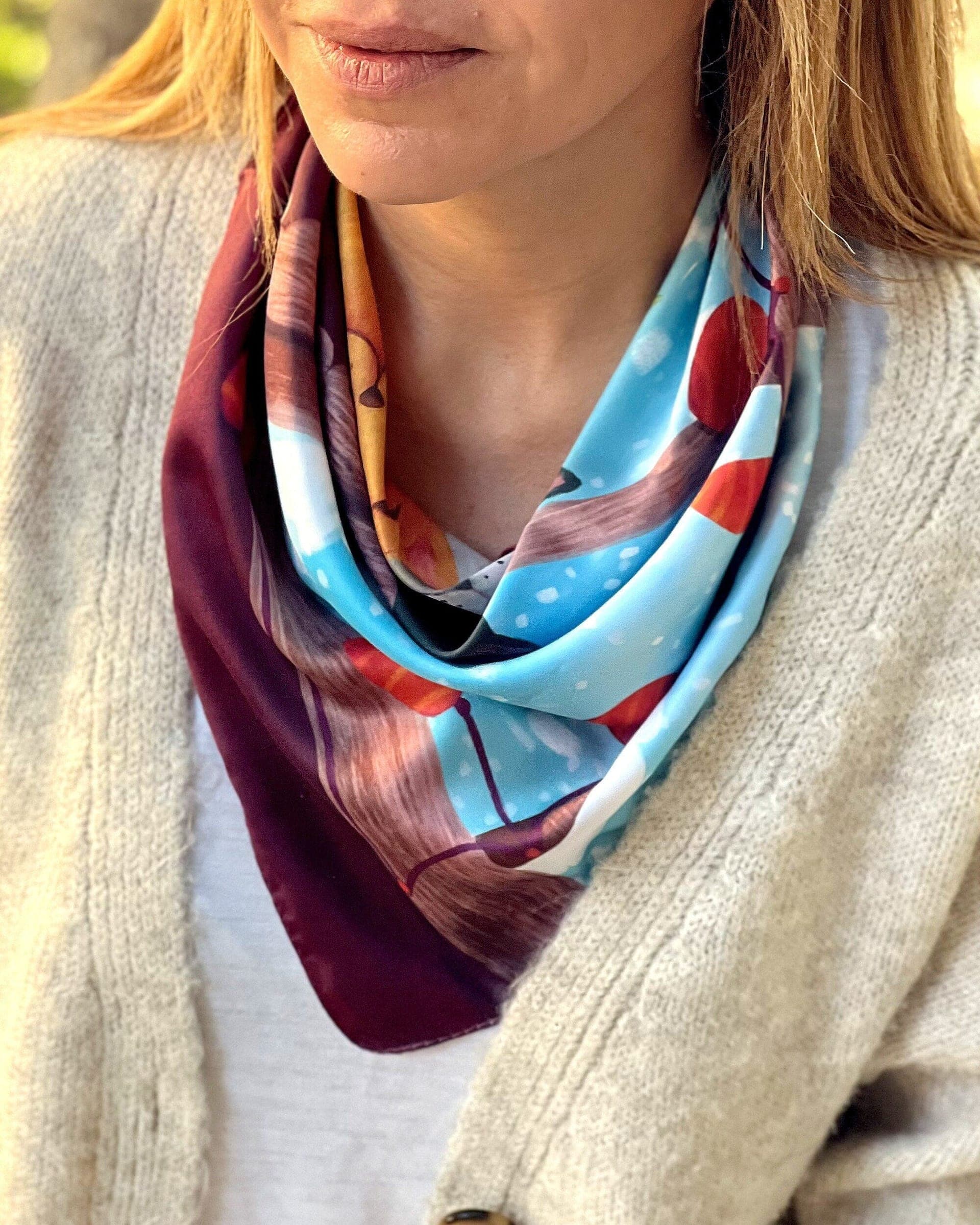 Exclusive Hand-Painted Cat Pattern Scarf - Designer Satin, Soft Touch & Silky Vibrant Colour, Perfect Gift for Cat Lovers