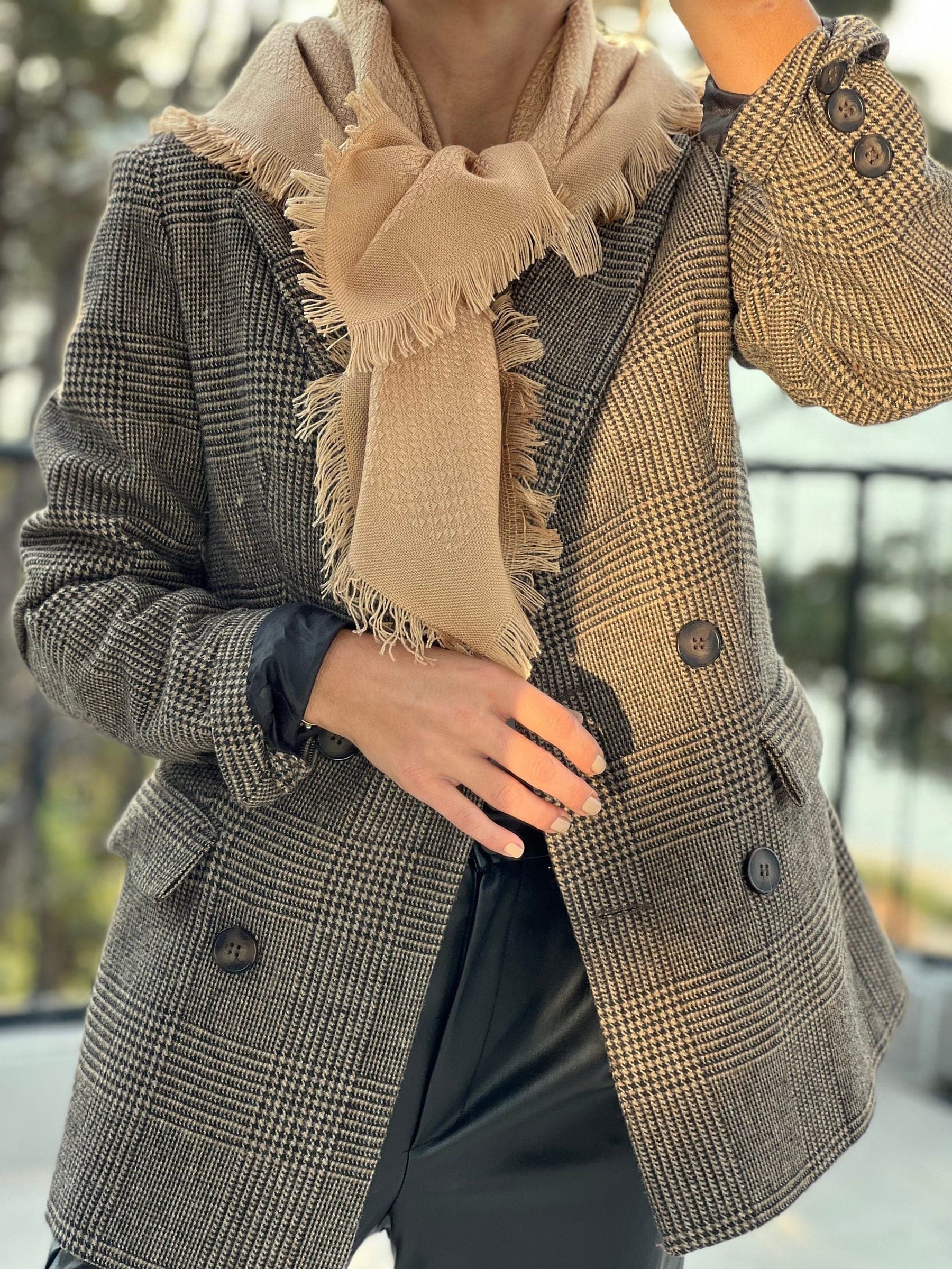 Cream Color Cotton Wool Blend Square Scarf - Perfect Beige Color All-Season Gift for Her