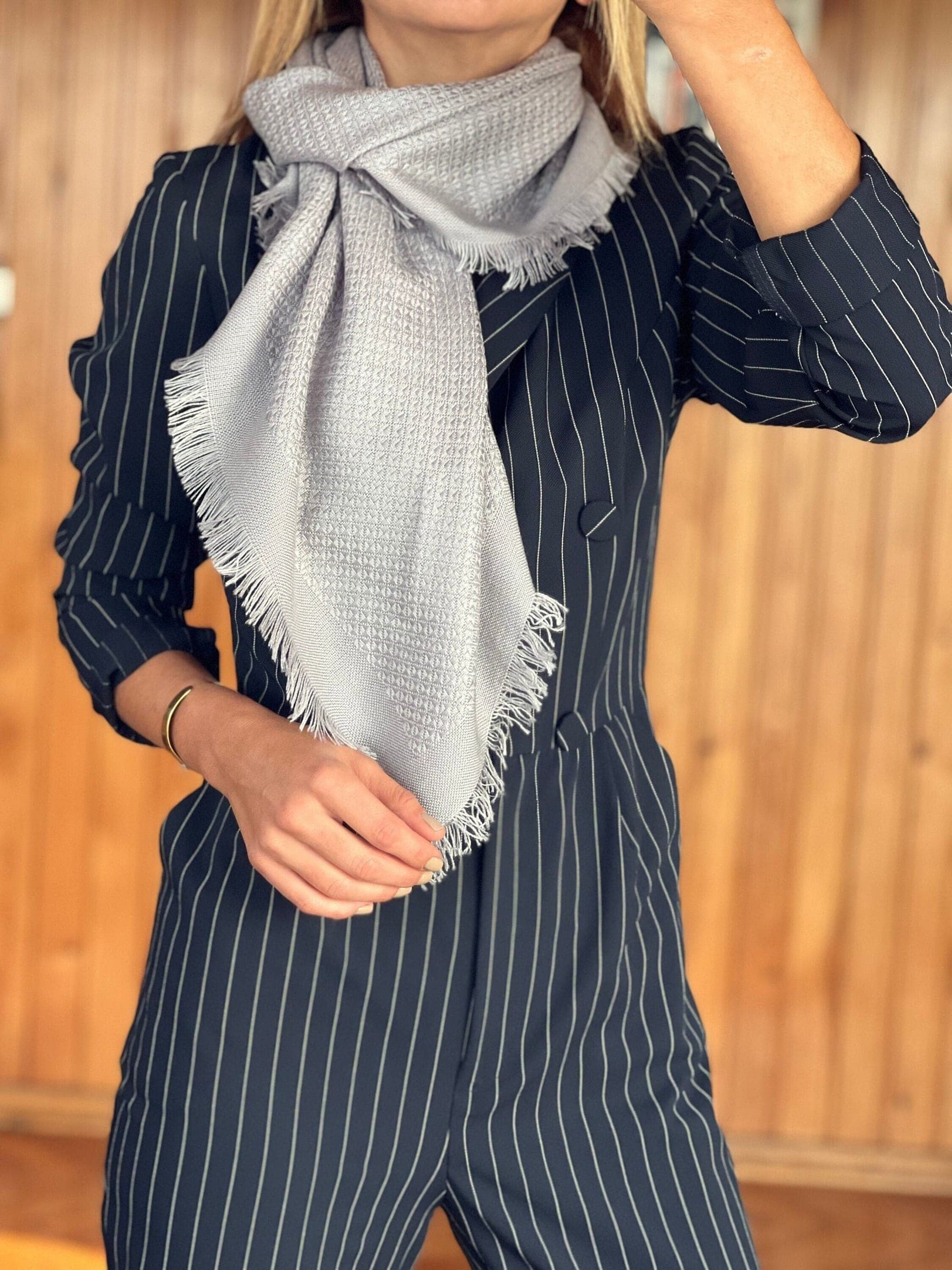 Light Grey Cotton Wool Blend Square Scarf - Soft and Stylish Solid Color Scarf for Women - Best Gift for Her