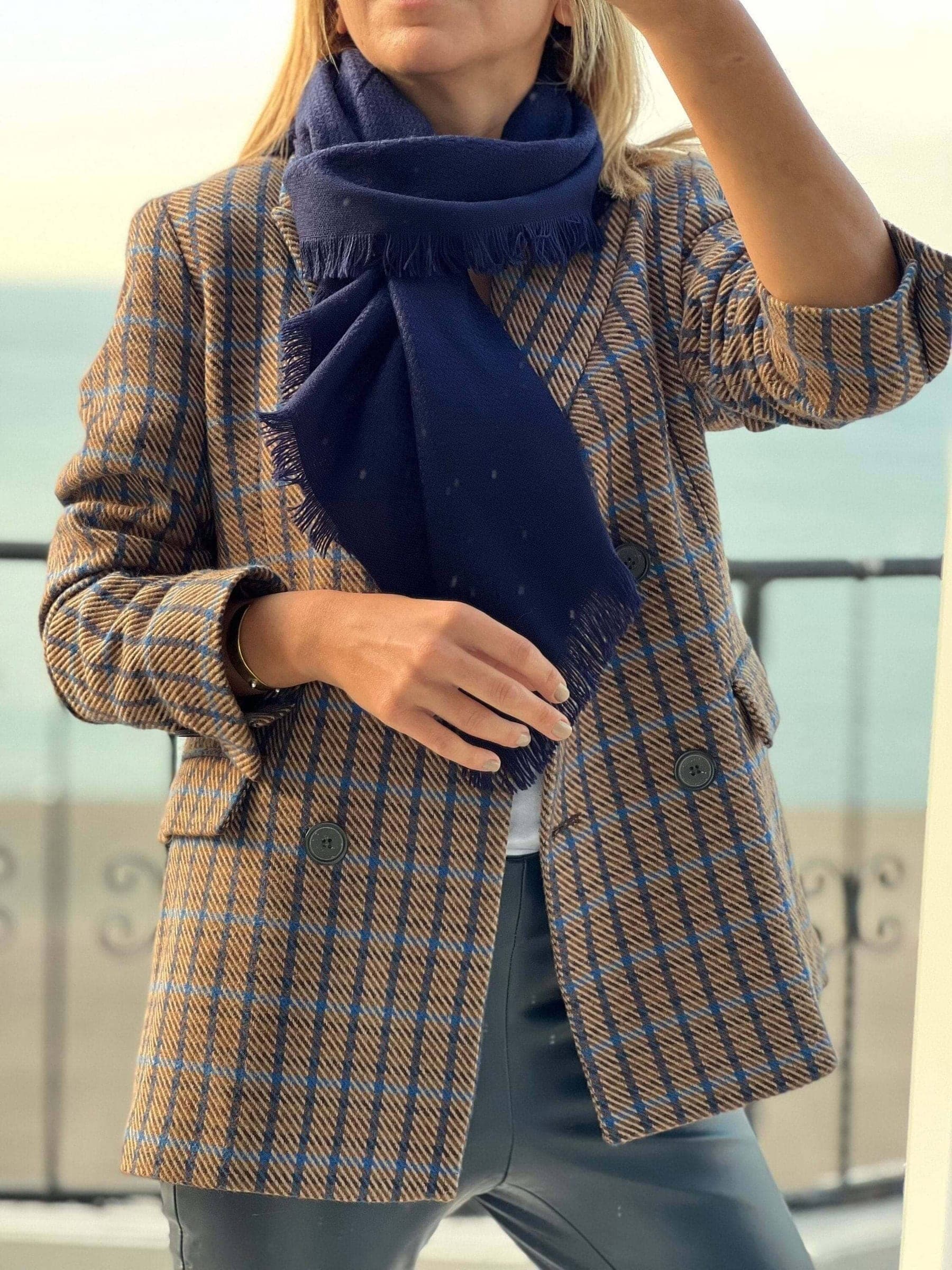 Navy Blue Cotton Wool Blend Scarf - Soft Square Solid Scarf for Women - Perfect Gift for Her - Dark Blue Cotton Scarf