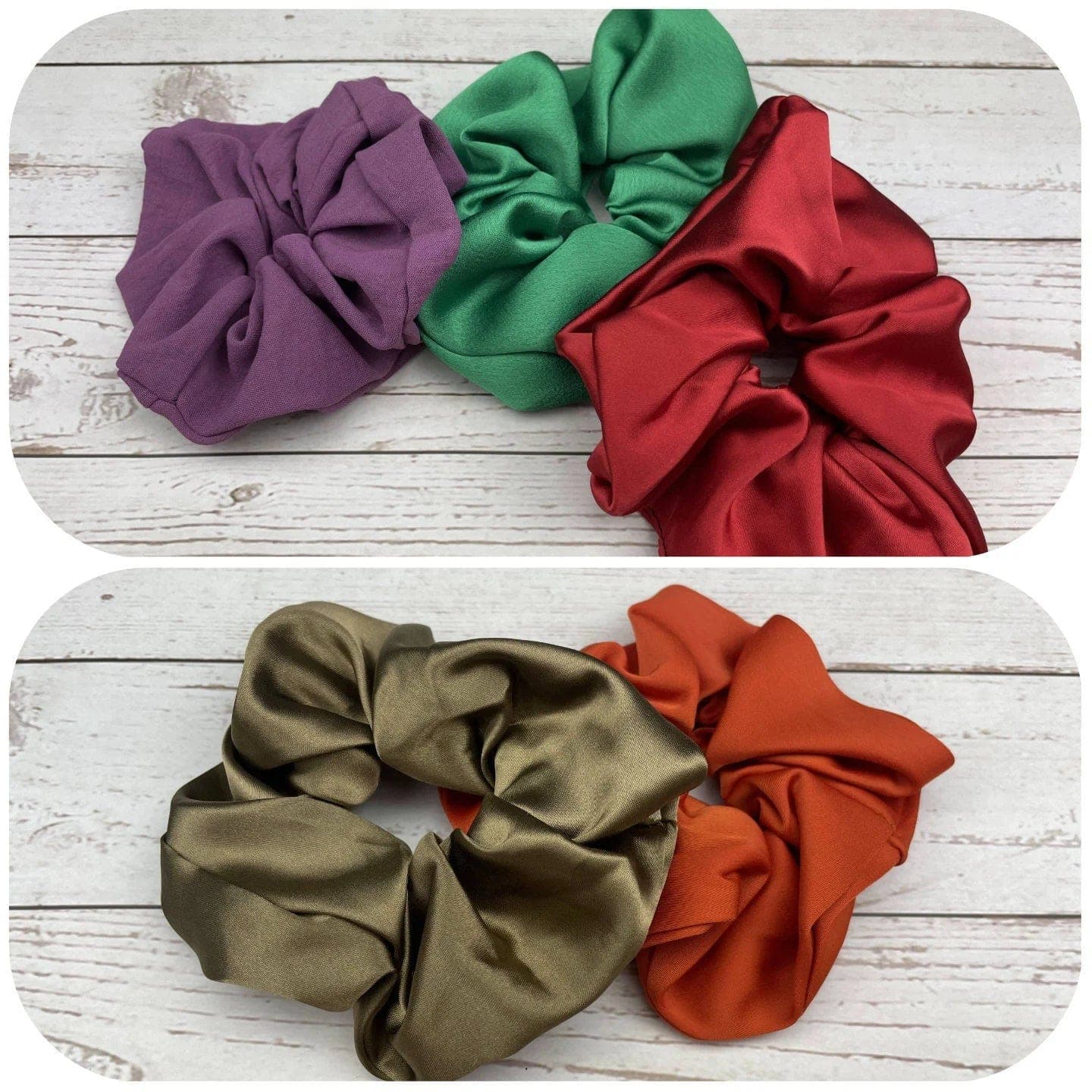 Handmade Satin Scrunchie with Bow - Colorful Pattern Hair Accessory in Green, Lilac, Red, Beige and Orange - Hair Ties and Scrunchies