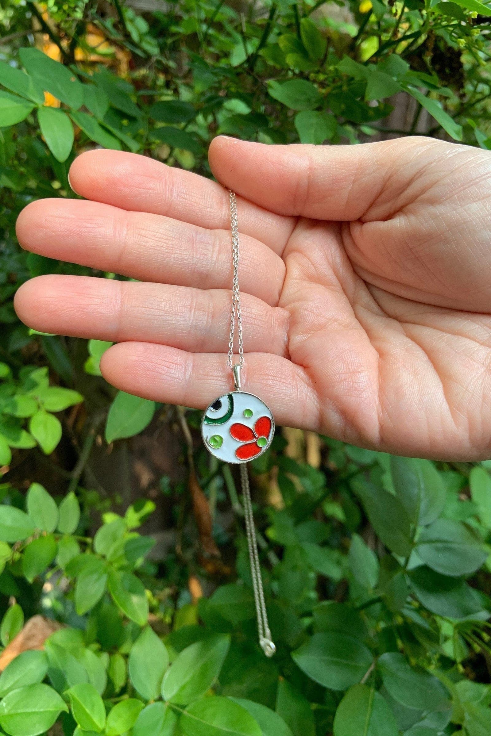 Handmade 925 Sterling Silver Floral Cloisonne Enamel Necklace - Personalized Love Gift for Her