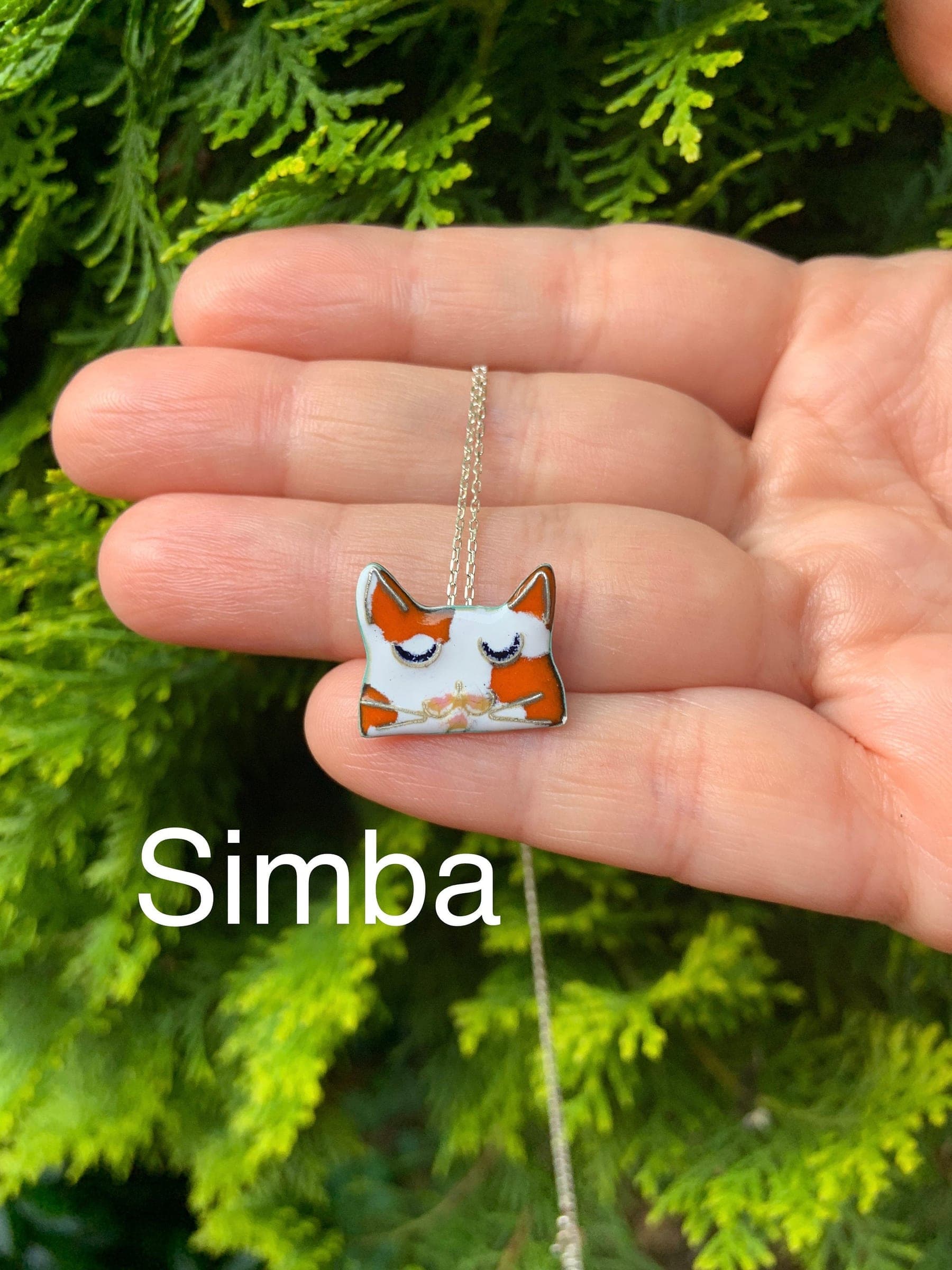 CAT CLOISONNE ENAMEL Pendant Necklace, Aesthetic Necklace, Silver Chain Wearable Art Jewelry For Everyday, Christmas Gift for Cat Lover